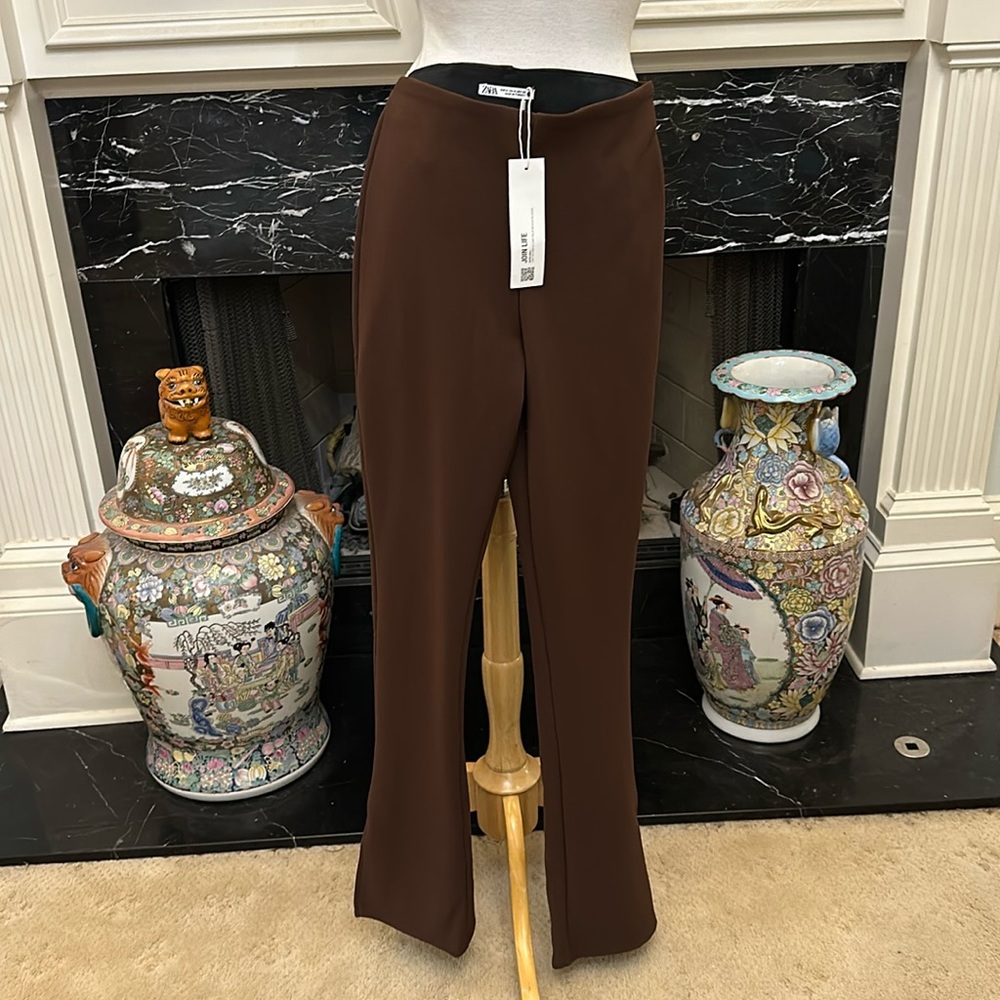 NWT “Zara” brown bell bottom stretch pants